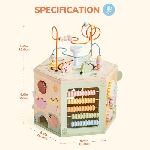 ROBUD Wooden Activity Cube 13-in-1 Montessori Toy for Toddlers