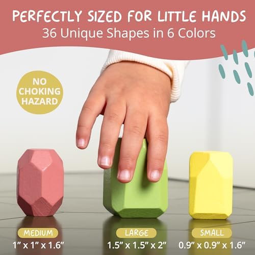 36 PCS Wooden Stacking Rocks for Kids