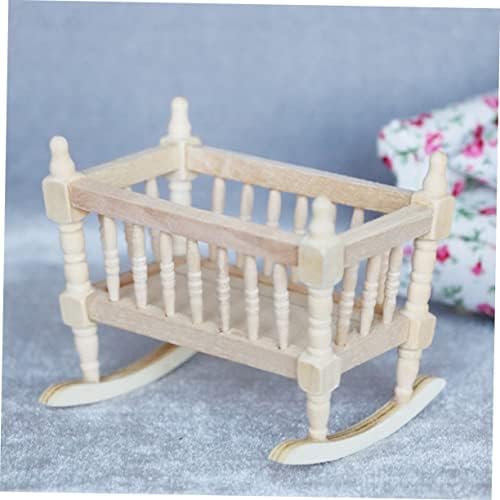Wakauto 112 Scale Wooden Baby Cradle Miniature Decor