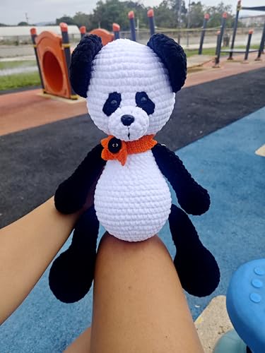 Handmade Crochet Panda Bear with Red Scarf