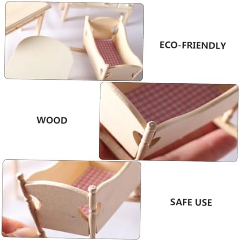 Mini Wooden Cradle Model for Dollhouse Decor