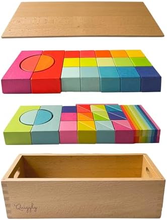 Quiggly Montessori Rainbow Building Blocks 68-Piece Set