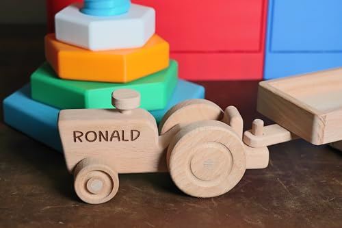 Personalized Wooden Tractor Push Toy for Baby Shower or Christmas