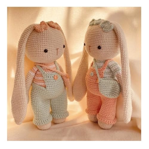 Handmade Knitted Amigurumi Bunny Toy with Blue Pants