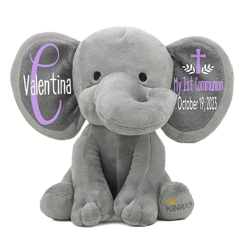 Personalized Elephant Stuffed Animal - My 1st Communion Gift Gray 9 Inches