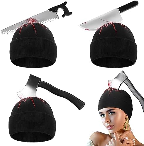 Suhine 3 Pcs Halloween Zombie Knife Hat with Blood