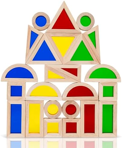 KudoJoy 24pcs Geometry Wooden Blocks for Kids