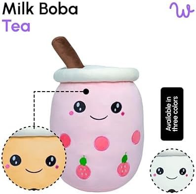 196 Kawaii Tea Plushie Stuffed Animal with Pink Open Eyes
