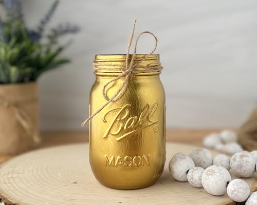 Gold Painted Mason Jar Centerpiece Decor