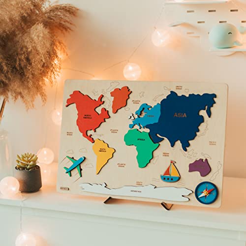 Montessori Wooden World Map Puzzle for Kids
