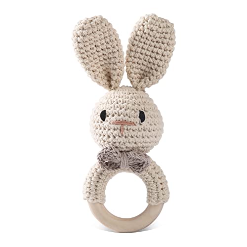 Handmade Crochet Easter Bunny Baby Rattle Toy for 0-6 Months