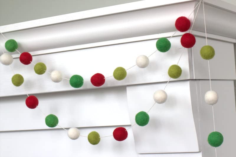 Christmas Felt Garland - 1 Balls - RedKellyLimeWhite
