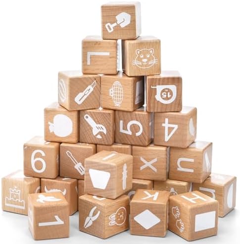 Peohud 26 Piece Wooden Alphabet Blocks for Kids