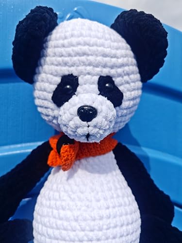 Handmade Crochet Panda Bear with Red Scarf