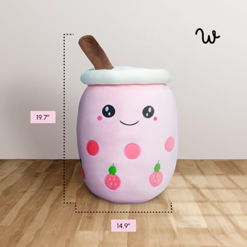 196 Kawaii Tea Plushie Stuffed Animal with Pink Open Eyes