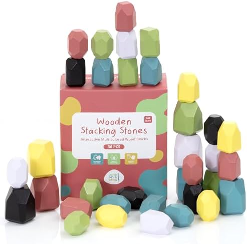 36 PCS Wooden Stacking Rocks for Kids