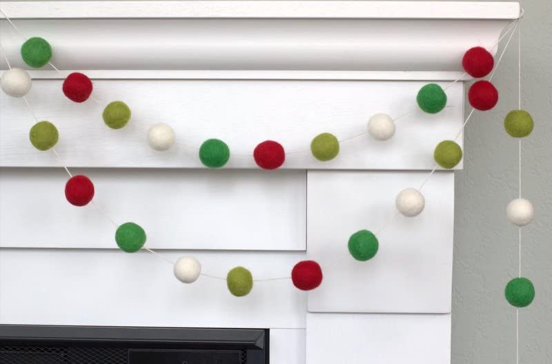 Christmas Felt Garland - 1 Balls - RedKellyLimeWhite