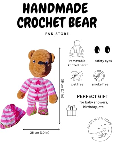 Handmade Crochet Teddy Bear Pink Outfit Plush Stuffed Toy