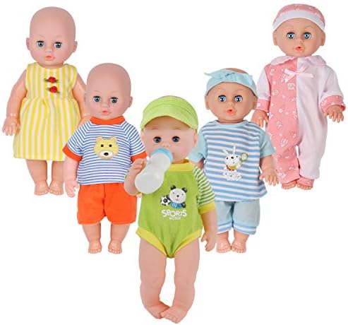Young Buds 5 Piece Baby Doll Clothing Set with Feeding Bottle