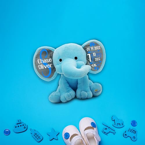Personalized Blue Elephant Stuffed Animal - 9 Inch Baby Keepsake