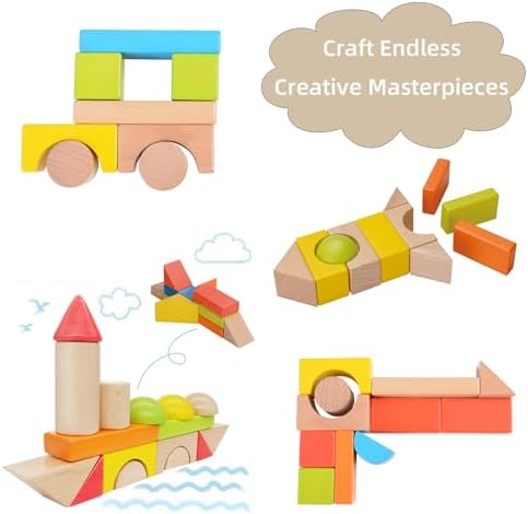 ZONXIE 80pcs Wooden Stacking Blocks for Toddlers 1