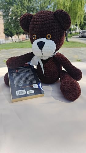 Dark Brown Crochet Teddy Bear with White Bow