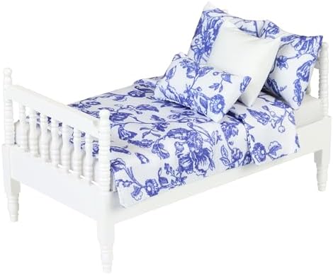 Inusitus Mini Bed Set for 6 Inch Dolls Blue Linen Wooden Frame