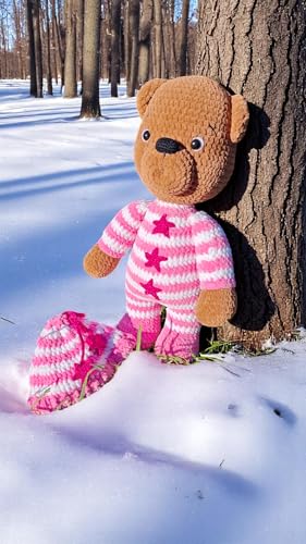 Handmade Crochet Teddy Bear Pink Outfit Plush Stuffed Toy