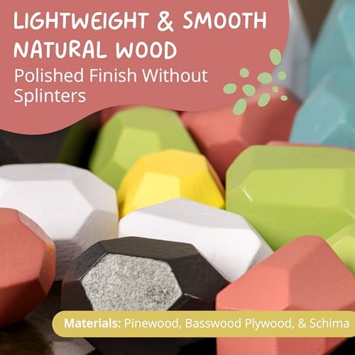36 PCS Wooden Stacking Rocks for Kids