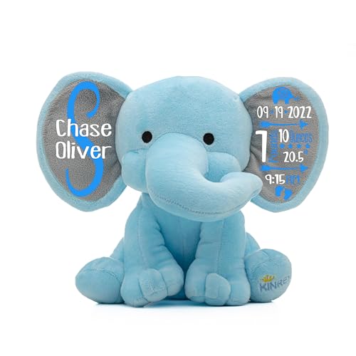 Personalized Blue Elephant Stuffed Animal - 9 Inch Baby Keepsake