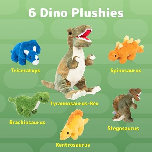 PREXTEX Dinosaur Plush Set - T-Rex and 5 Zipped Baby Dinosaurs