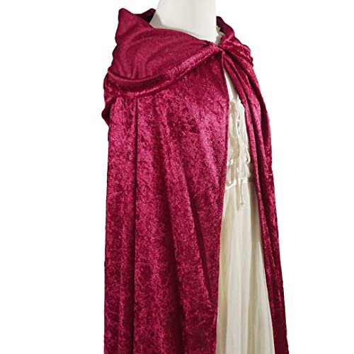 Burgundy Crushed Velvet Hooded Cape - Adult Medium