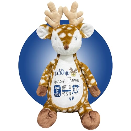 Kikilishop Birth Stat Reindeer Plush - Washable Keepsake