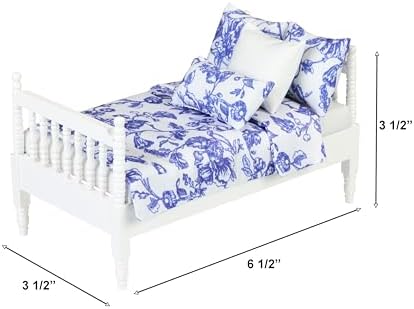 Inusitus Mini Bed Set for 6 Inch Dolls Blue Linen Wooden Frame