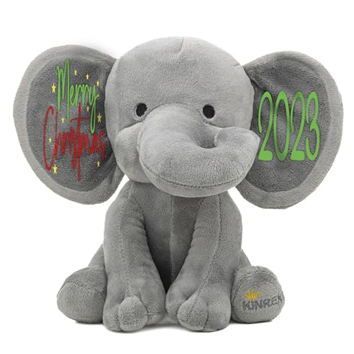 Personalized Elephant Stuffed Animal - Gray 9 Inches Merry Christmas 2023