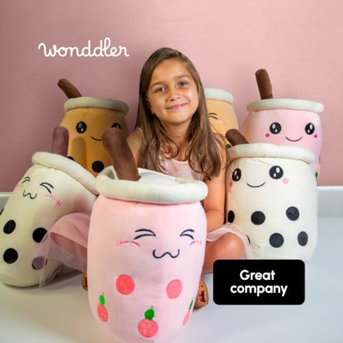 196 Kawaii Tea Plushie Stuffed Animal with Pink Open Eyes