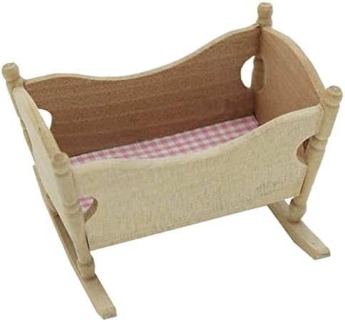 Mini Wooden Cradle Model for Dollhouse Decor