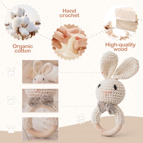 Handmade Crochet Easter Bunny Baby Rattle Toy for 0-6 Months