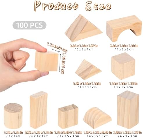 AryiHitt 100 Pcs Kids Natural Wood Building Blocks