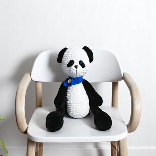 Handmade Crochet Panda Bear with Blue Scarf