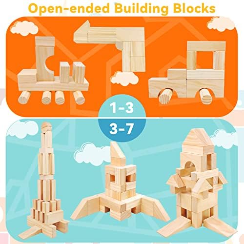 Onshine Large Wooden Blocks for Toddlers 1-3 64 Pieces