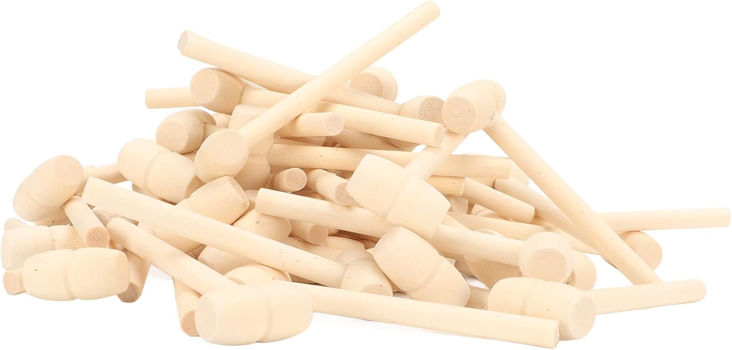 50 Pcs Mini Wooden Hammers for Kids and DIY