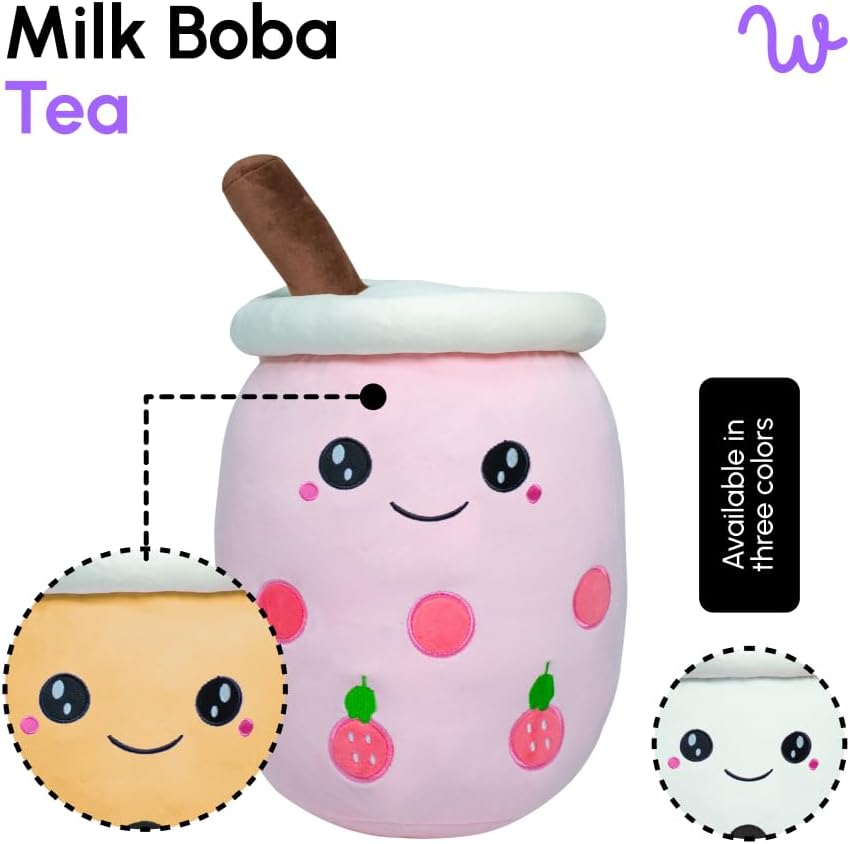 196 Kawaii Tea Plushie Stuffed Animal with Pink Open Eyes