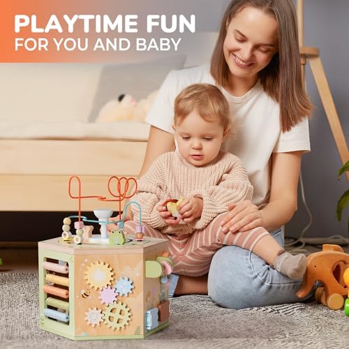 ROBUD Wooden Activity Cube 13-in-1 Montessori Toy for Toddlers