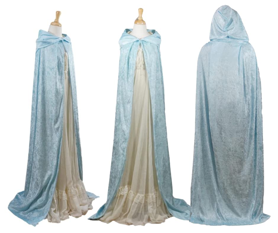 Light Blue Crushed Velvet Hooded Cape for All Ages