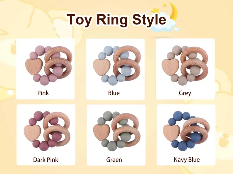 Personalized Wooden Rattle with Silicone Bracelet Set