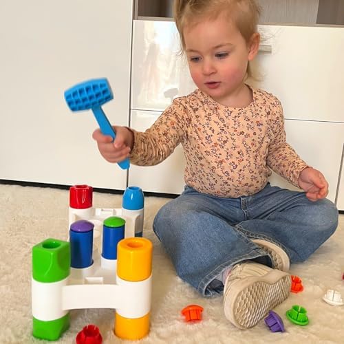 Quercetti Hammer Peggy Peg Pounding Bench Toy for Toddlers 18mo 1