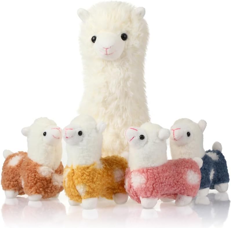 Civaner Llama Plush Set with 4 Baby Llamas Soft Kawaii Stuffed Animal Gift
