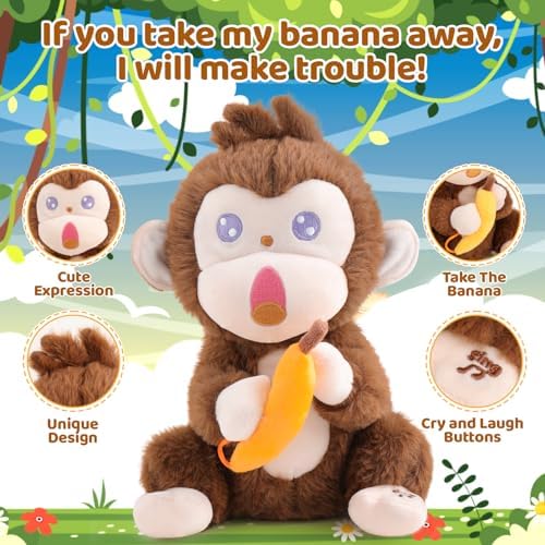 Emoin Interactive Monkey Plush Toy with Banana