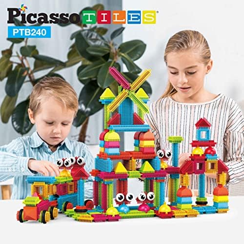 PicassoTiles 240pcs Hedgehog Building Blocks 3D Interlocking Set